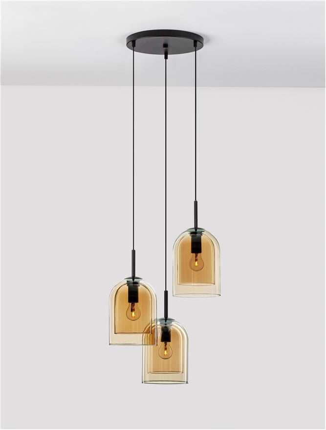 Висящо осветително тяло (пендел) VELOR 36W (3x12W) E27 Матово черен Тъмно шампанско стъкло