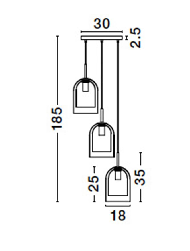 Висящо осветително тяло (пендел) VELOR 36W (3x12W) E27 Матово черен Тъмно шампанско стъкло