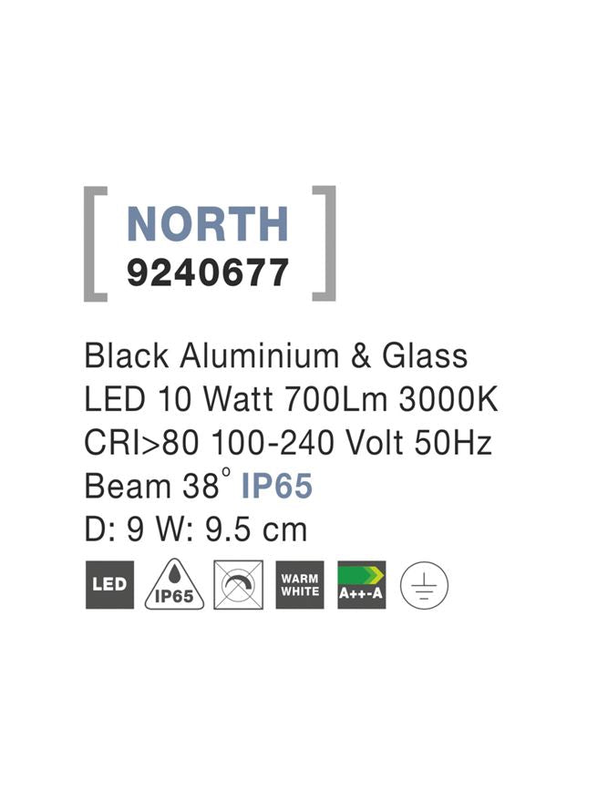 Външен аплик NORTH LED 10W Тъмен антрацит алуминий и стъкло IP65