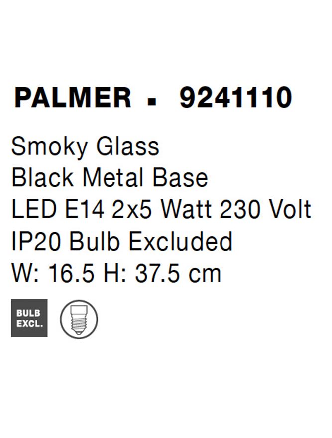 Настолна лампа PALMER 10W (2x5W) E14 Черен Опушено стъкло