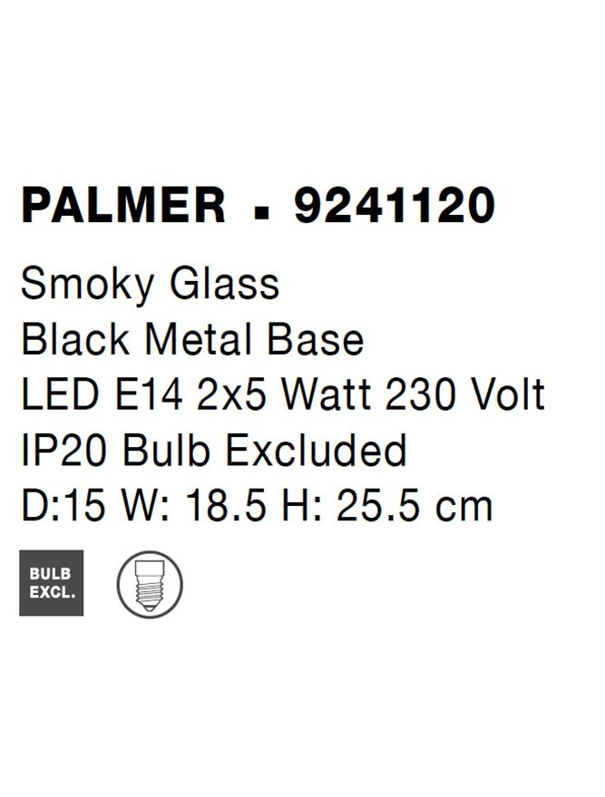 Настолна лампа PALMER 10W (2x5W) E14 Черен Опушено стъкло