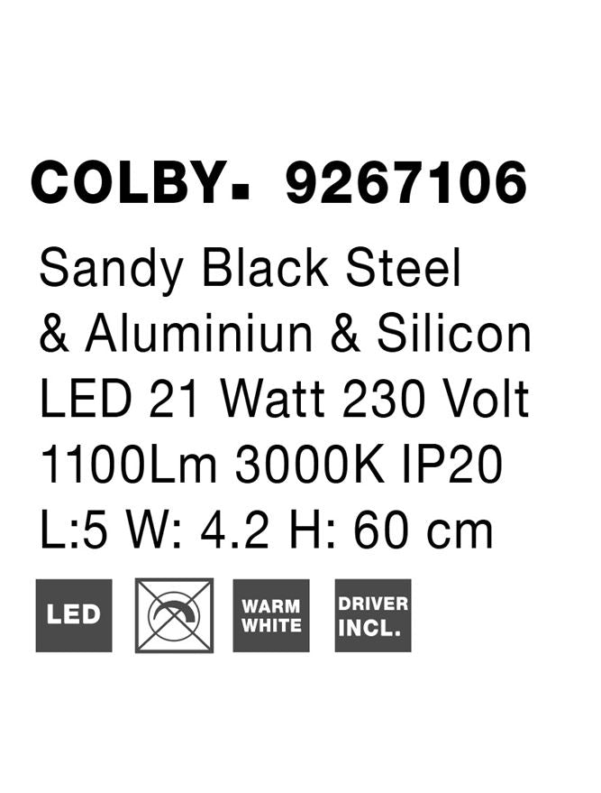 Висящо осветително тяло (пендел) COLBY 21W Пясъчно черен алуминий и акрил