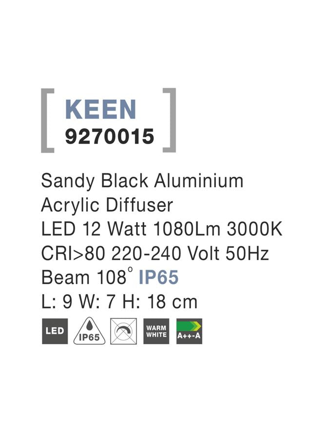 Градинска лампа KEEN 12W Тъмен антрацит алуминий с акрилен дифузер IP65 3000K H18см