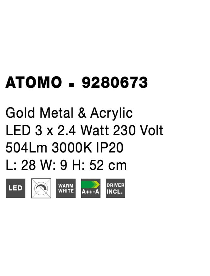 Висящо осветително тяло (пендел) ATOMO 9W Златист месинг & Акрил