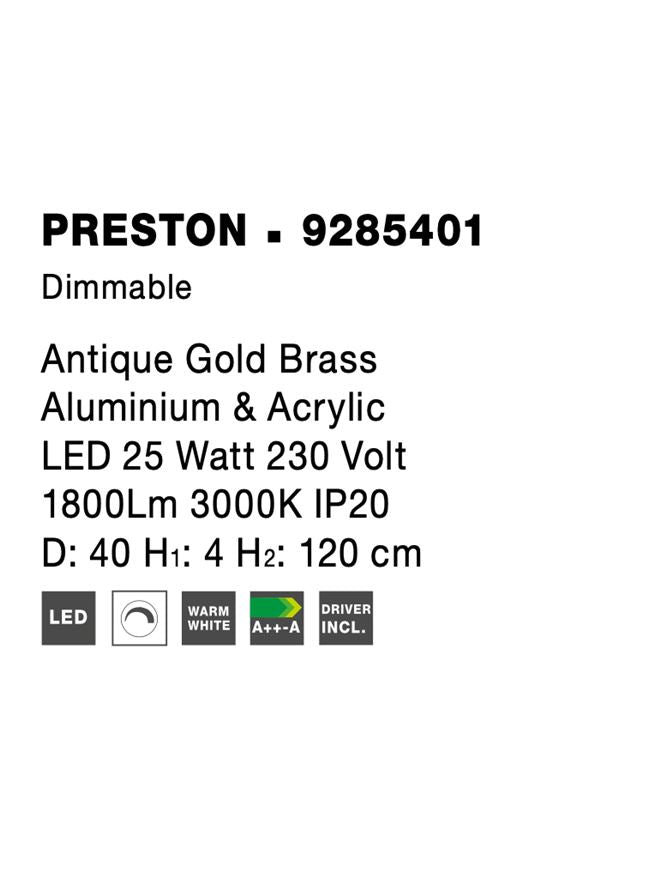 Висящо осветително тяло (пендел) PRESTON 30W Античен златист месинг