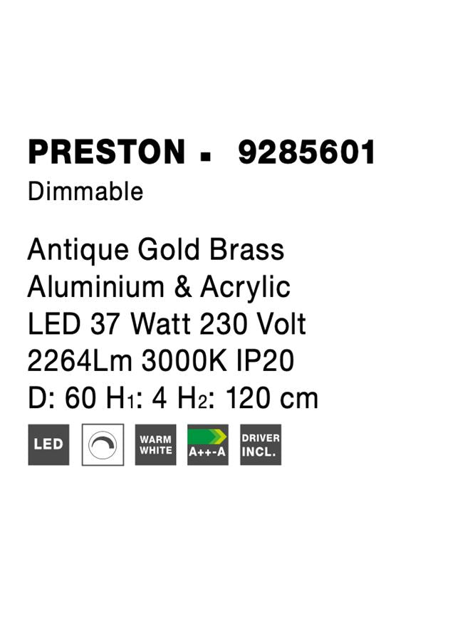 Висящо осветително тяло (пендел) PRESTON 35W Античен златист месинг