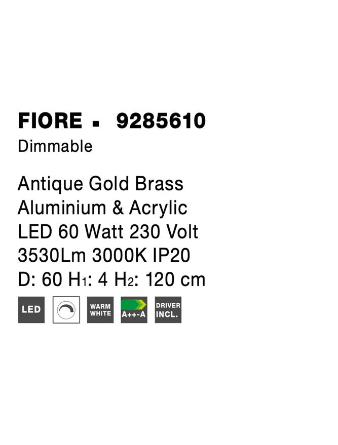 Висящо осветително тяло (пендел) FIORE 60W Античен златист месинг