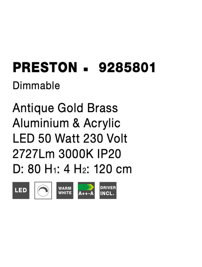 Висящо осветително тяло (пендел) PRESTON 49W Античен златист месинг