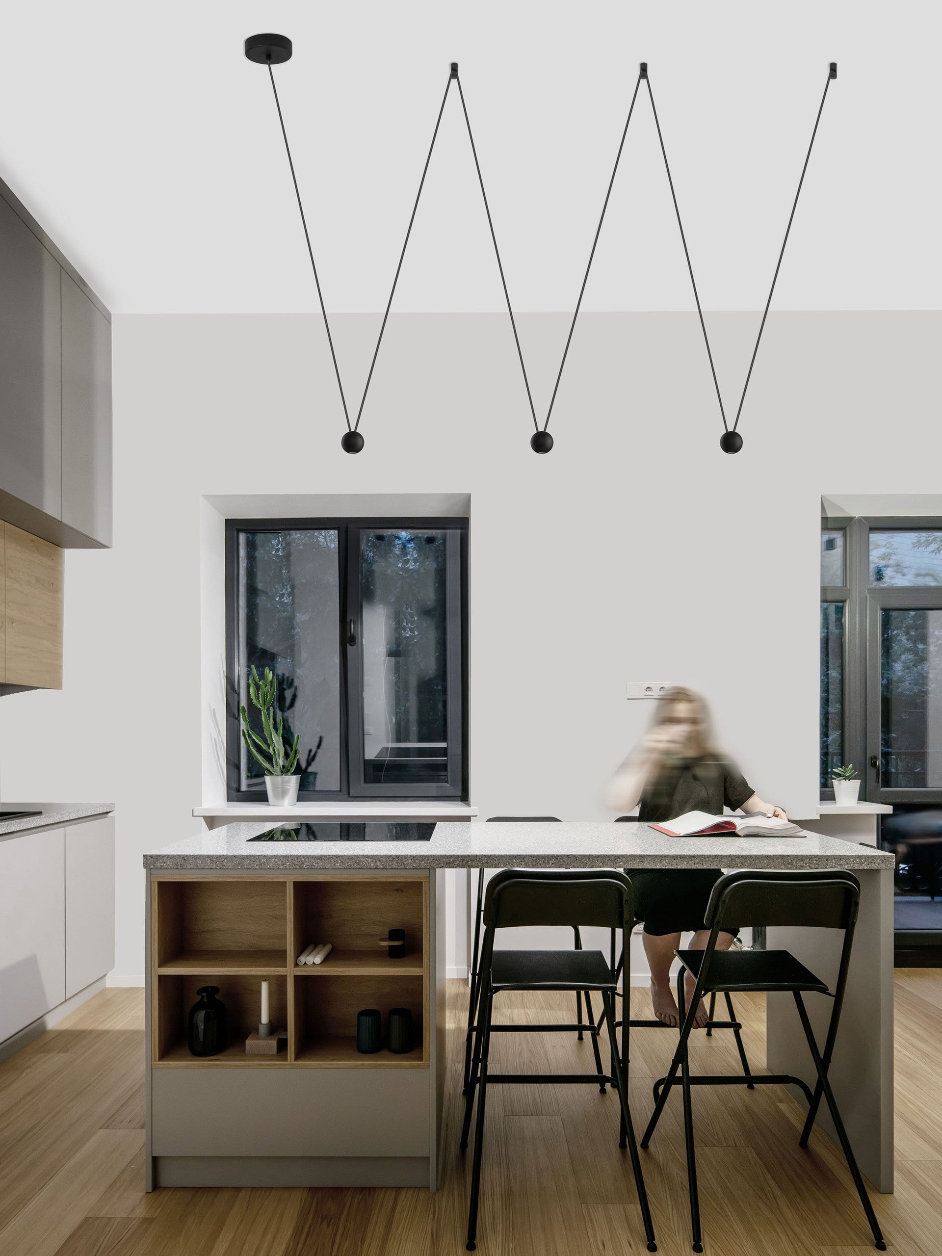 Висящо осветително тяло (пендел) NOCCI LED 3x4.5W 230V Черен алуминий Черен текстилен шнур Регулируема височина L320 H128-112см