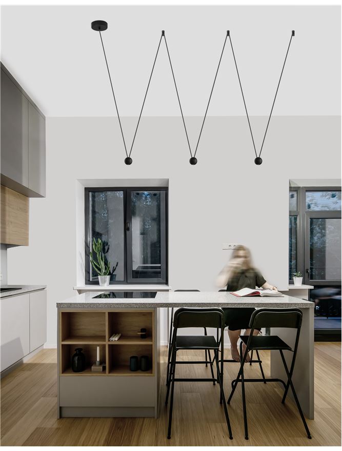 Висящо осветително тяло (пендел) NOCCI LED 3x4.5W 230V Черен алуминий Черен текстилен шнур Регулируема височина L320 H128-112см