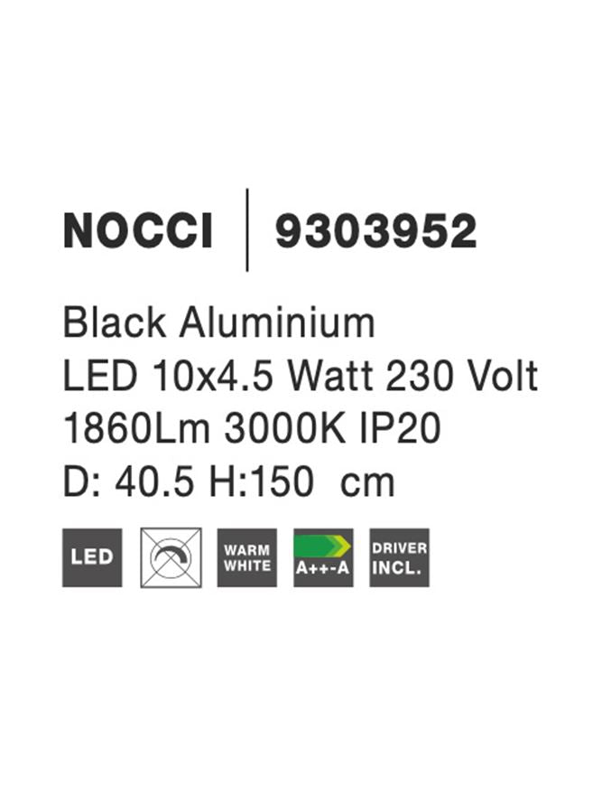 Висящо осветително тяло (пендел) NOCCI LED 48W 230V Черен алуминий Черен текстилен шнур Регулируема височина ⌀40.5 H150см
