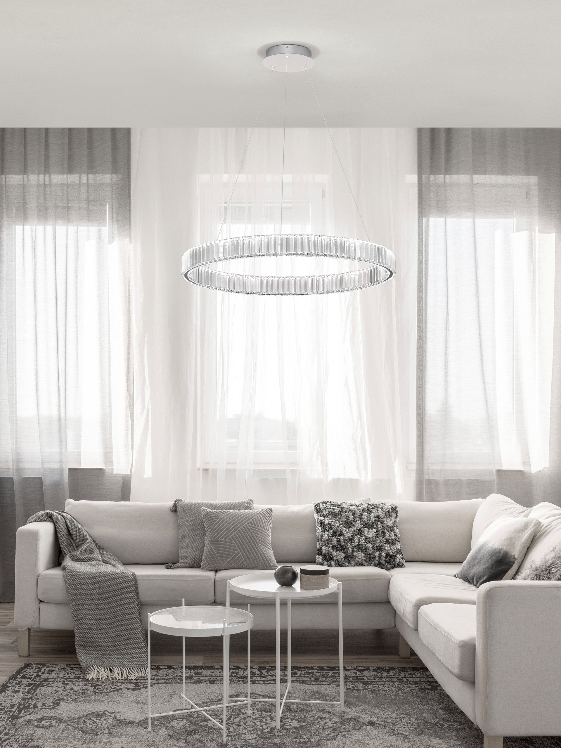 Висяща лампа AURELIA 47W, хром, метал, кристал, регулируема височина