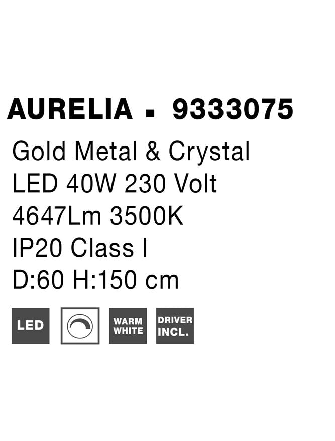 Висящо осветително тяло (пендел) AURELIA 41W Златист метал кристал Регулируема височина