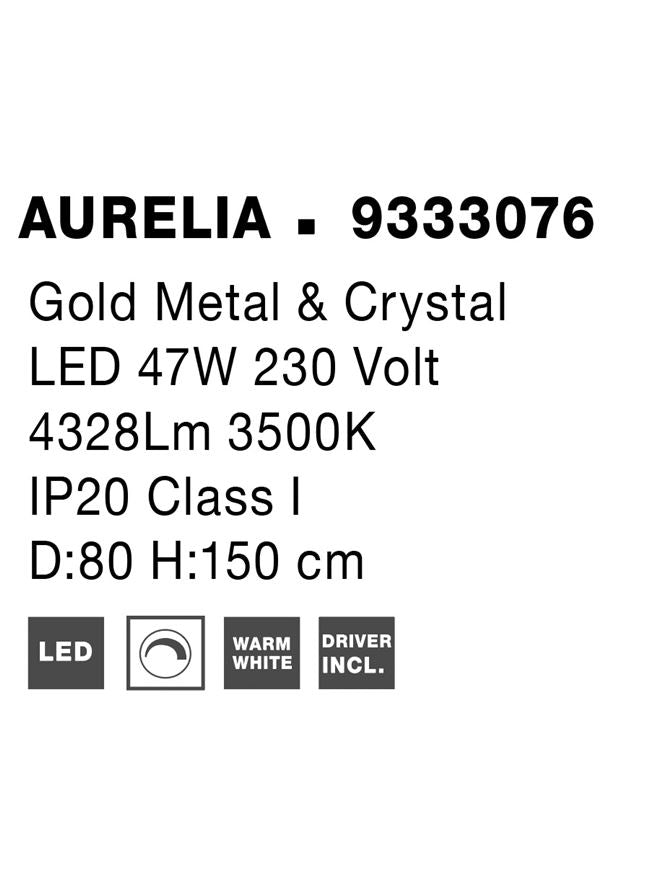 Висящо осветително тяло (пендел) AURELIA 47W Златист метал кристал Регулируема височина
