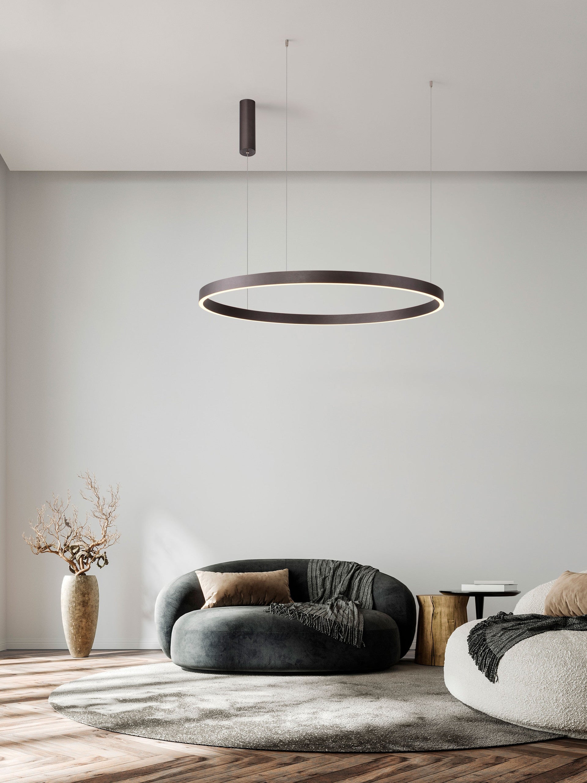 Висящо осветително тяло (пендел) ELOWEN 106W LED Кафяв алуминий и силикон ⌀98 H200см