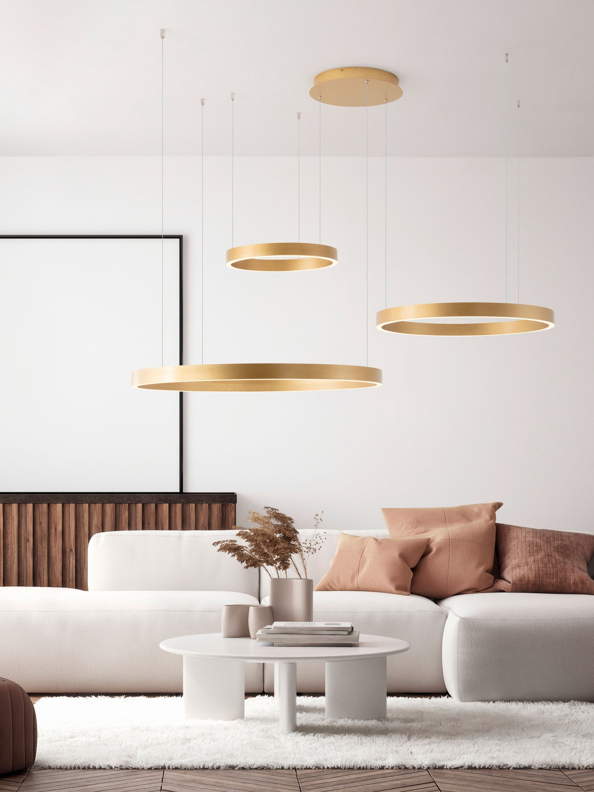Висящо осветително тяло (пендел) ELOWEN 181W LED Златист алуминий и силикон L148 W106 D40-80 H250см
