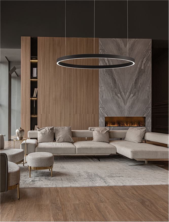 Висящо осветително тяло (пендел) ELOWEN 106W LED 3000K Триак димируем Пясъчно черен алуминий акрил Нагоре-надолу Регулируема височина