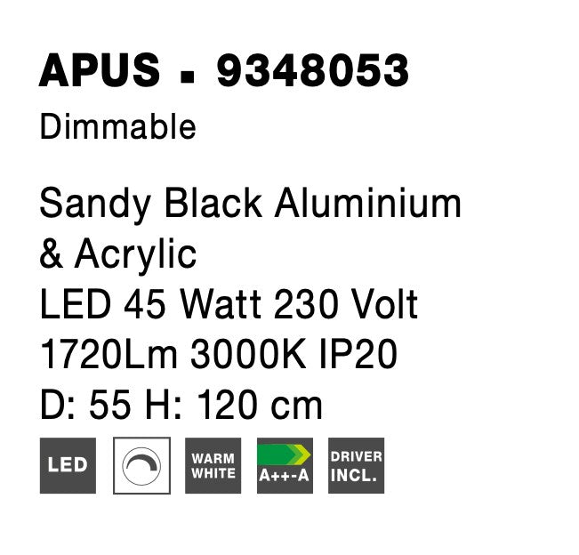 Висяща лампа APUS 45W Triac димируема, пясъчночерна, алуминий и акрил