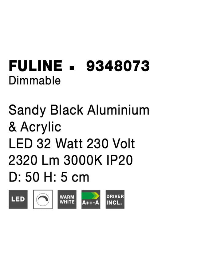 Висящо осветително тяло (пендел) FULINE 32W LED Triac димируем Пясъчно черен алуминий и акрил