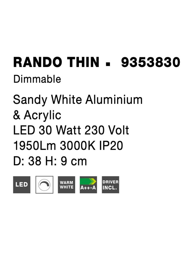Висящо осветително тяло (пендел) RANDO THIN 30W Пясъчно бял алуминий и акрил Димируем ⌀38 H9см