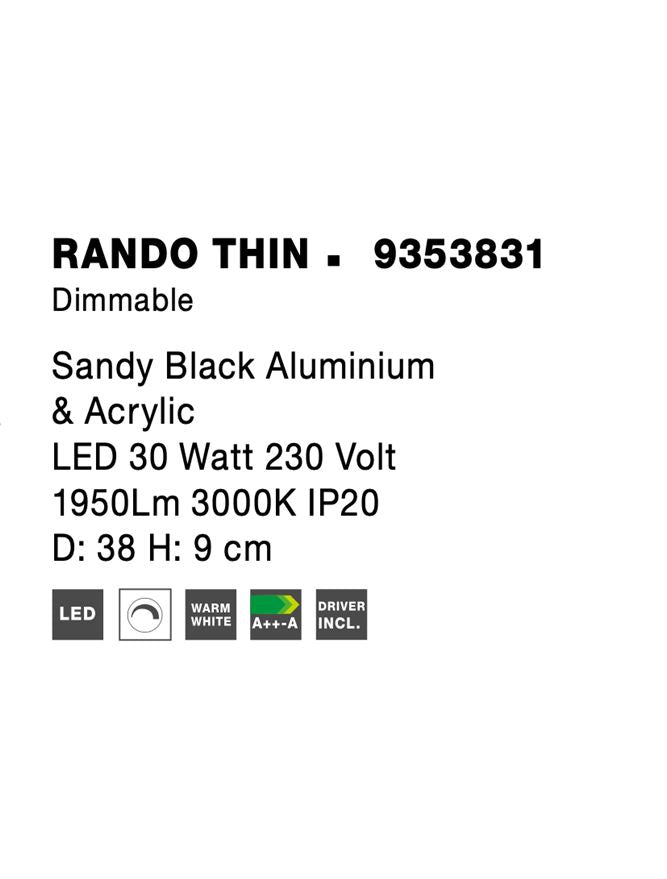 Висящо осветително тяло (пендел) RANDO THIN 30W Матово черен алуминий и акрил