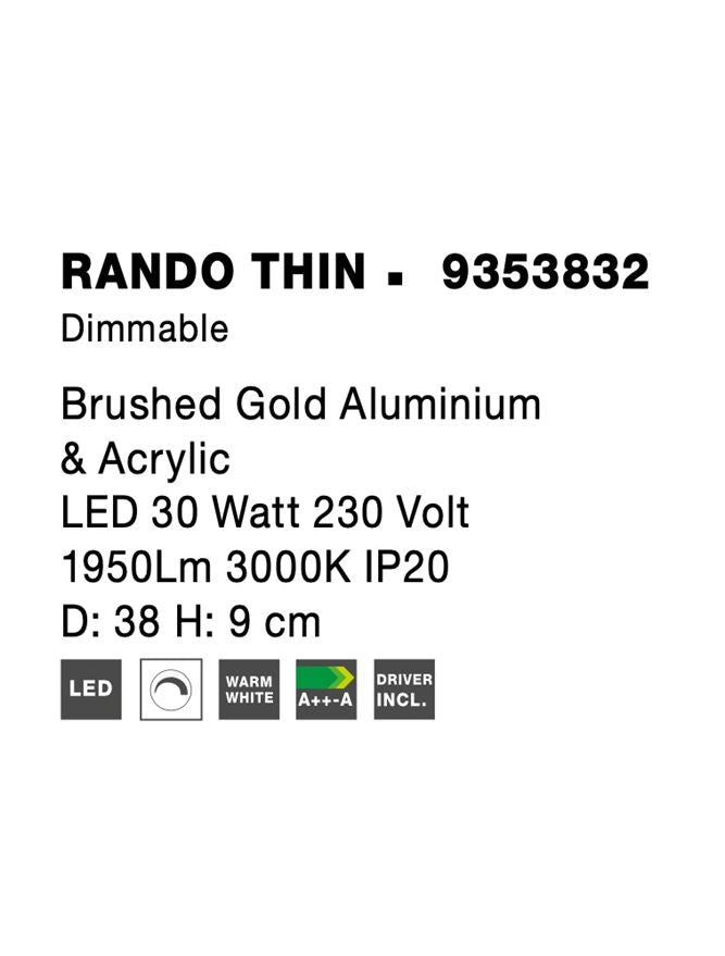 Висящо осветително тяло (пендел) RANDO THIN 30W Златист алуминий и акрил