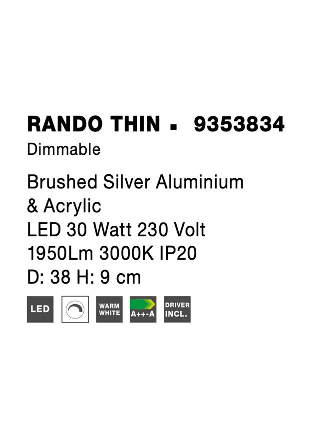 Висящо осветително тяло (пендел) RANDO THIN 30W Сребрист алуминий и акрил