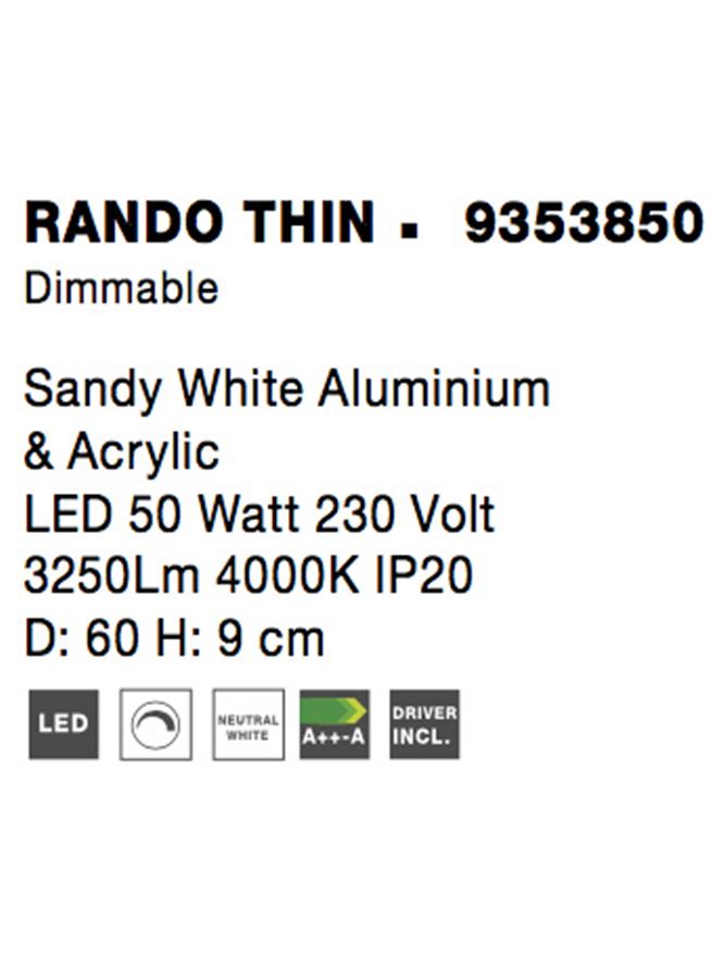 Висящо осветително тяло (пендел) RANDO THIN 50W Пясъчно бял алуминий и акрил 4000K