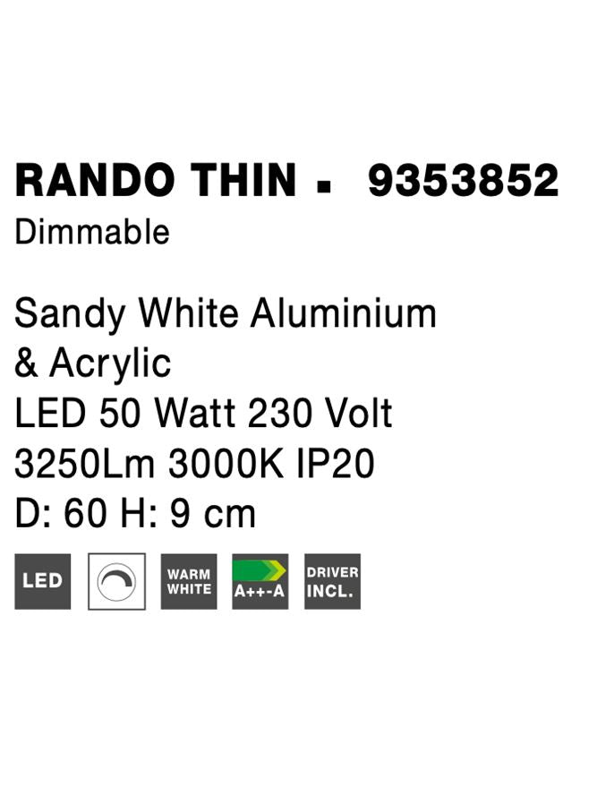Висящо осветително тяло (пендел) RANDO THIN 50W Пясъчно бял алуминий и акрил 3000K