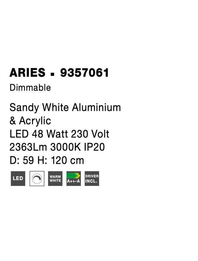 Висящо осветително тяло (пендел) ARIES 45W Пясъчно бял алуминий и акрил D59 H120см Регулируема височина и въртящ