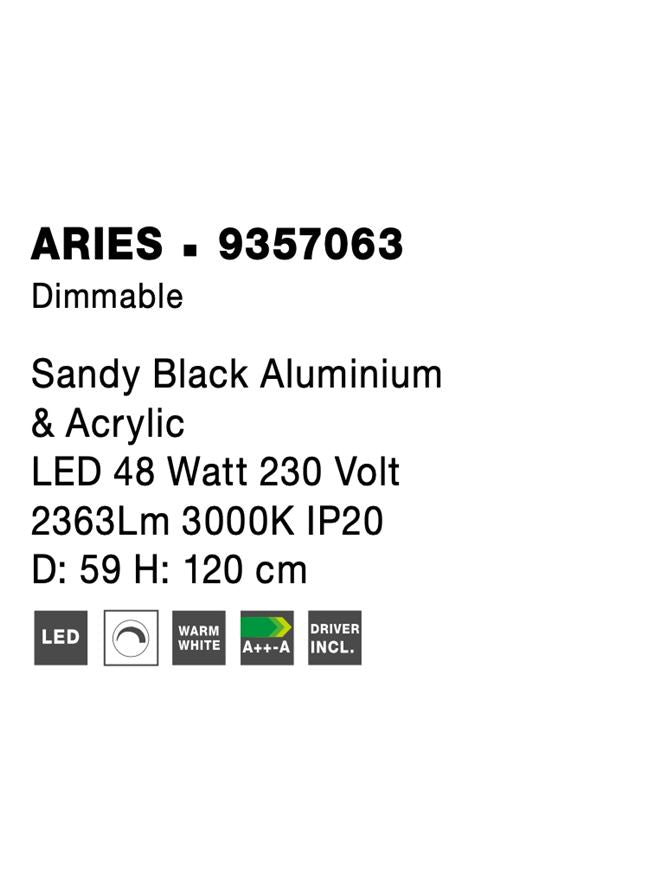 Висящо осветително тяло (пендел) ARIES 45W Пясъчно черен алуминий и акрил D59 H120см Регулируема височина и въртящ