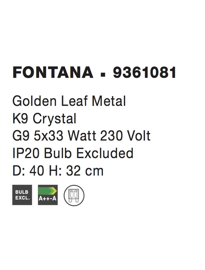 Висящо осветително тяло (пендел) FONTANA 5x5W G9 Златен лист метал и кристал K9