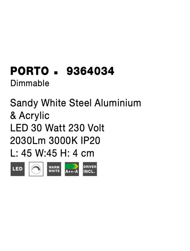 Висящо осветително тяло (пендел) PORTO 30W LED Пясъчно бял стомана, алуминий и акрил L45 W45 H4см Триак димируем
