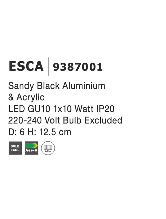 Висящо осветително тяло (пендел) ESCA 10W GU10 Пясъчно черен алуминий и акрил ⌀6 H12.5см