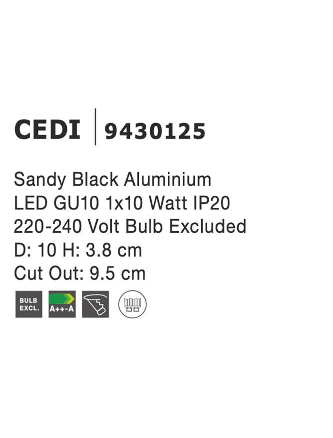Техническо осветление CEDI GU10 50W Черен алуминий ⌀10 H3.8см