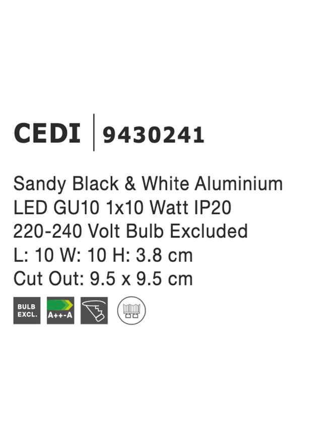 Техническо осветление CEDI GU10 50W Черно и бяло алуминий L10 W10 H3.8см