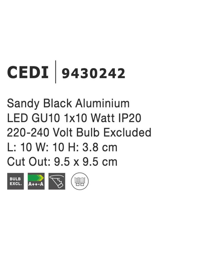 Техническо осветление CEDI GU10 50W Черен алуминий L10 W10 H3.8см