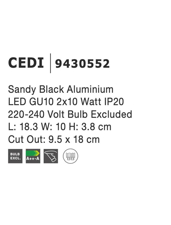 Техническо осветление CEDI GU10 2x50W Черен алуминий L18.3 W10 H3.8см