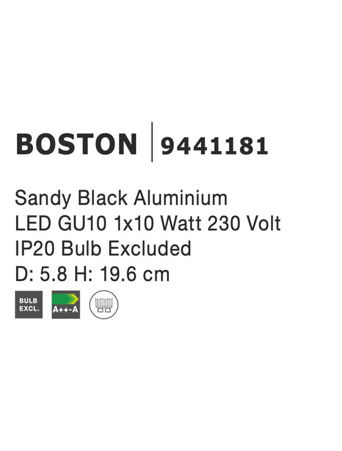 Техническо осветление BOSTON LED GU10 13W Матово черен ⌀5.8 H19.6см