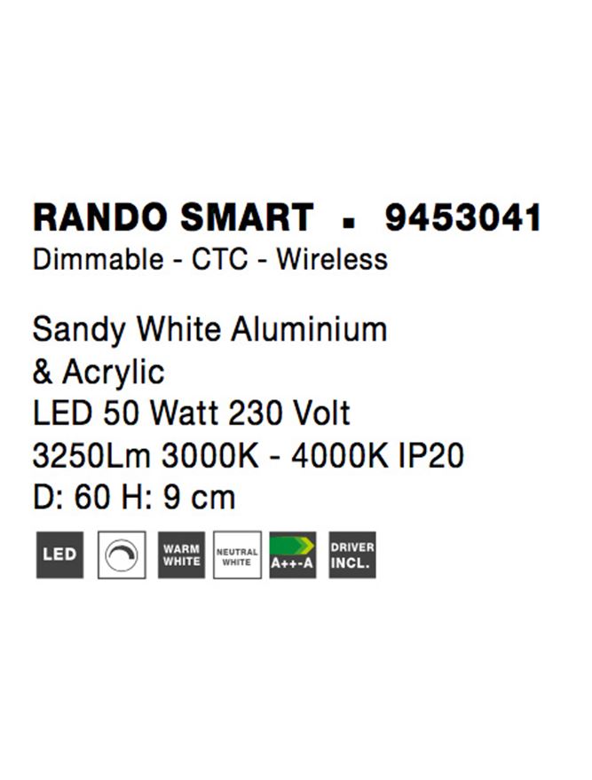 Висящо осветително тяло (пендел) RANDO SMART 50W Пясъчно бял алуминий и акрил CCT Димируем