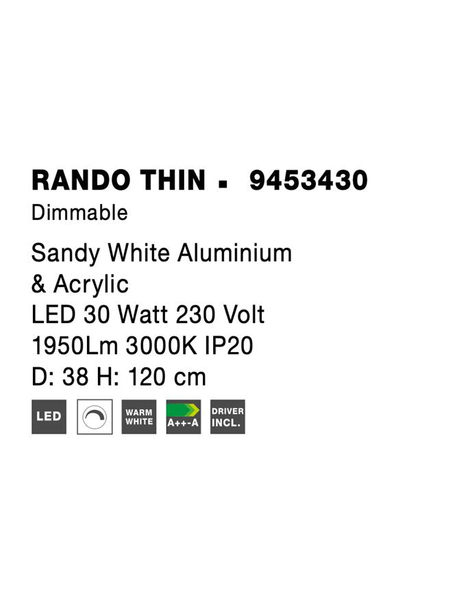 Висящо осветително тяло (пендел) RANDO THIN 30W Пясъчно бял алуминий и акрил Димируем ⌀38 H120см