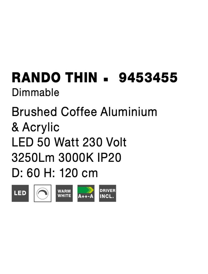 Висящо осветително тяло (пендел) RANDO THIN 50W Кафяв алуминий и акрил Регулируема височина