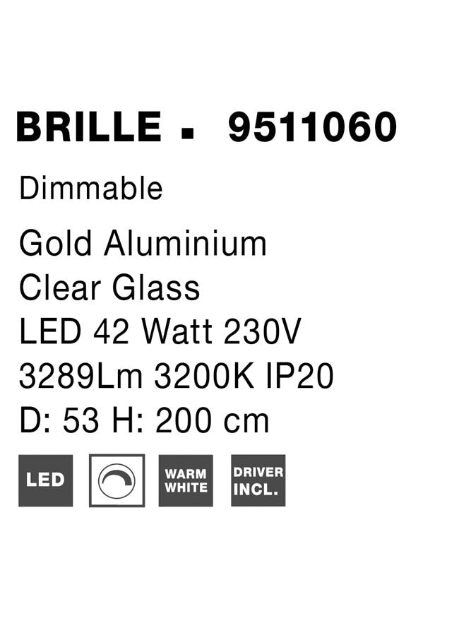 Висящо осветително тяло (пендел) BRILLE 42W Златист месинг алуминий и акрил