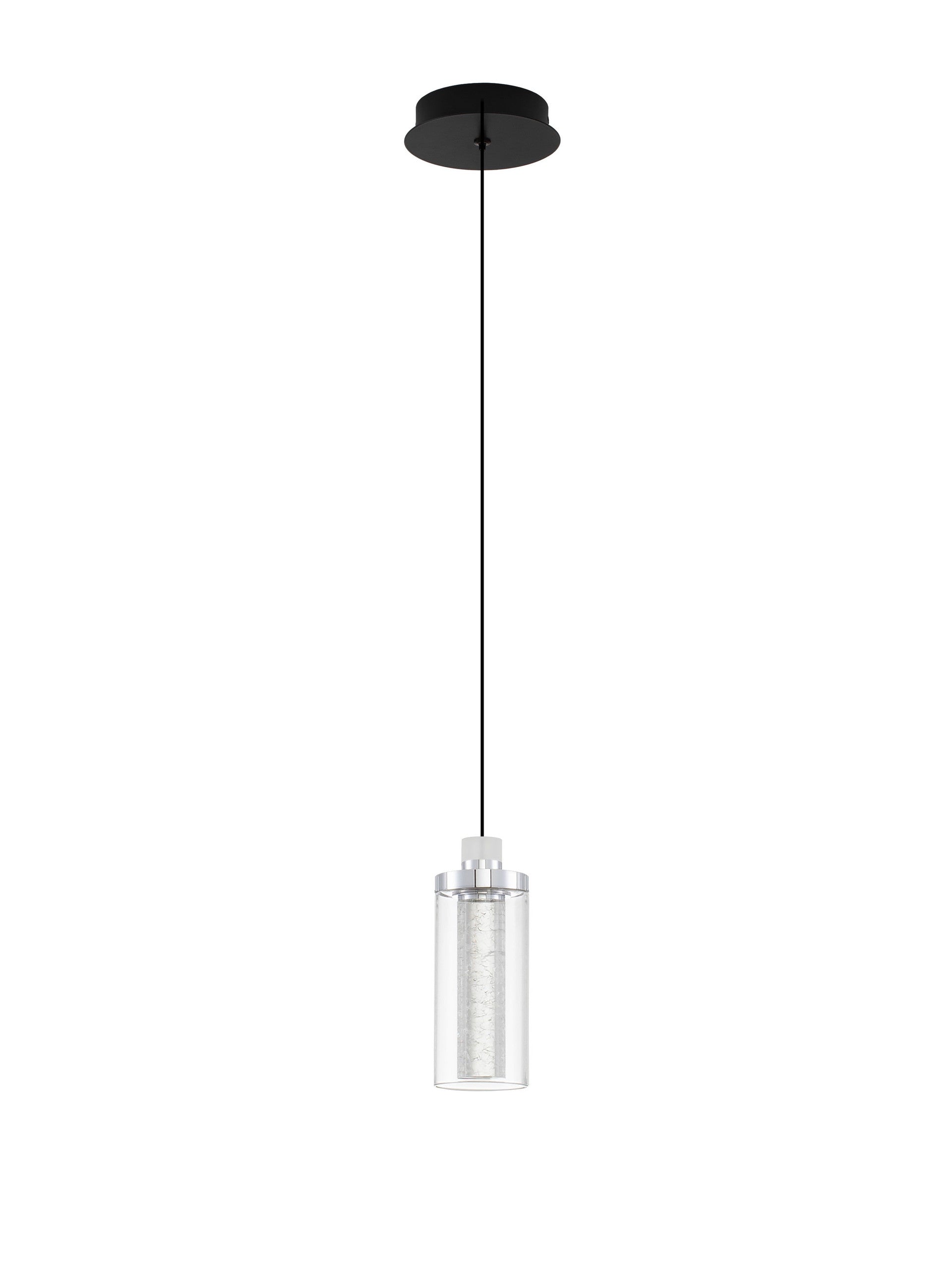 Висящо осветително тяло (пендел) LUNE LED 9W Хром стомана и алуминий прозрачно стъкло Пясъчно черен IP20 ⌀14 H210см