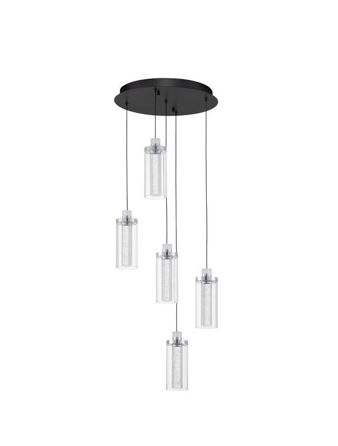 Висящо осветително тяло (пендел) LUNE LED 38W Хром стомана и алуминий прозрачно стъкло Пясъчно черен IP20 ⌀38 H190см