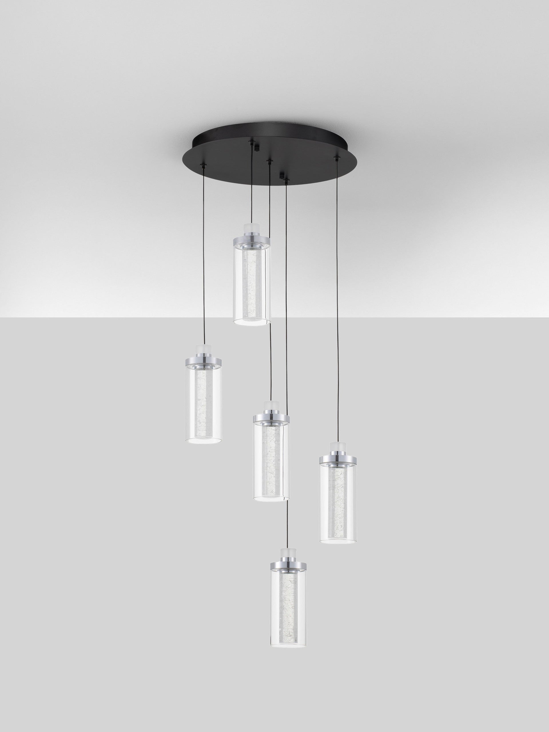 Висящо осветително тяло (пендел) LUNE LED 38W Хром стомана и алуминий прозрачно стъкло Пясъчно черен IP20 ⌀38 H190см