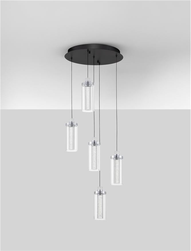 Висящо осветително тяло (пендел) LUNE LED 38W Хром стомана и алуминий прозрачно стъкло Пясъчно черен IP20 ⌀38 H190см
