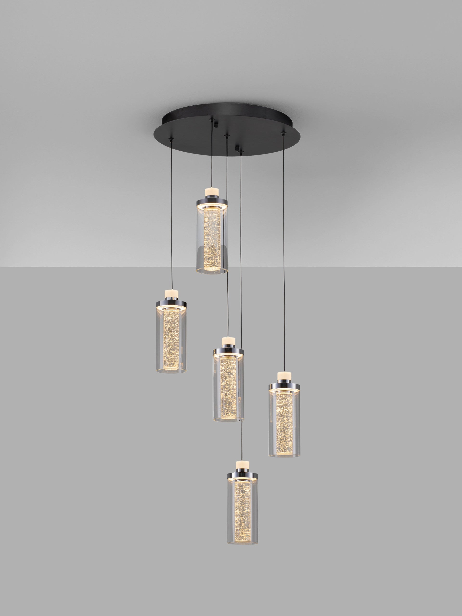 Висящо осветително тяло (пендел) LUNE LED 38W Хром стомана и алуминий прозрачно стъкло Пясъчно черен IP20 ⌀38 H190см