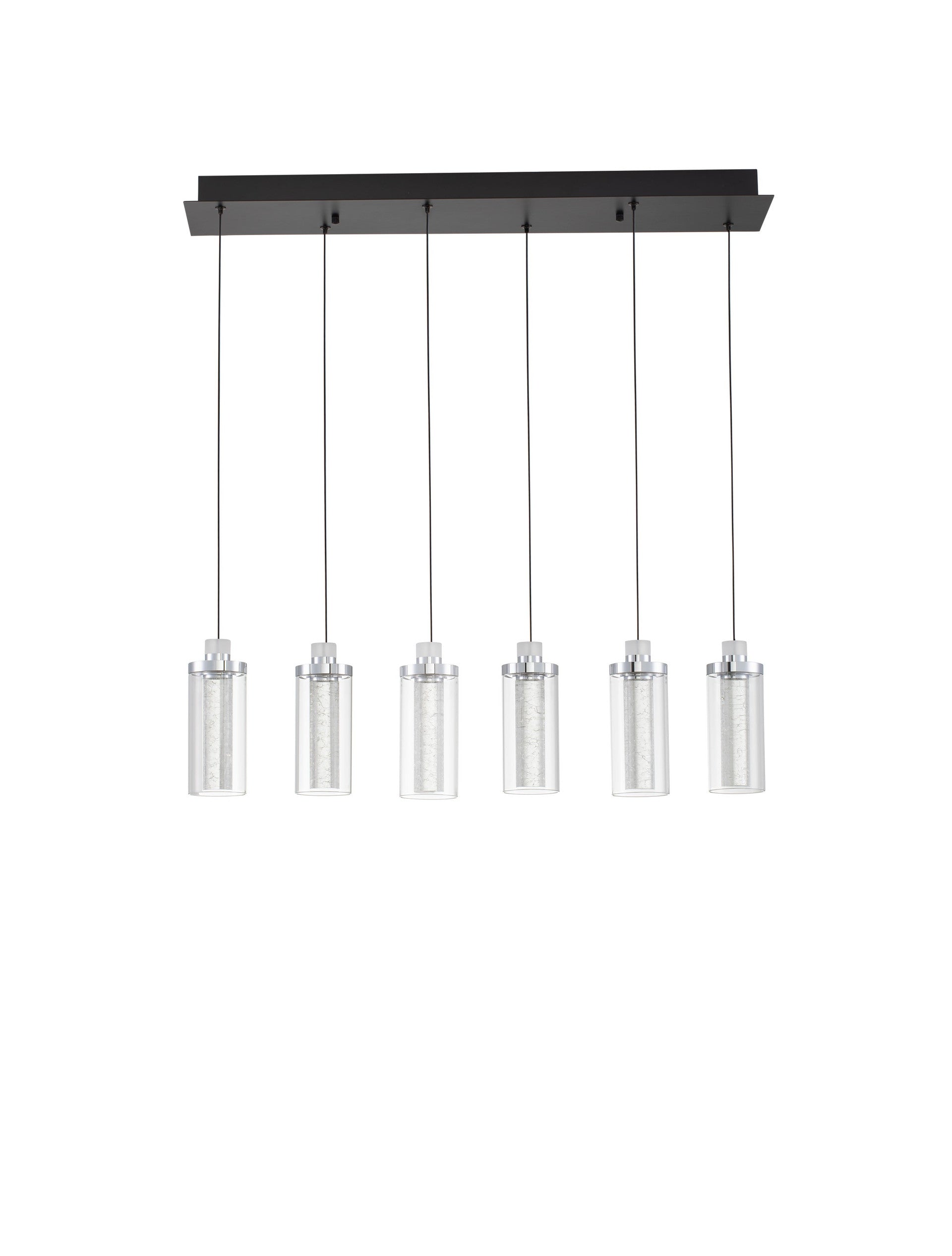 Окачена лампа LUNE LED 44W, хром стомана и алуминий, прозрачно стъкло, пясъчно черно, IP20, Д81 В170см