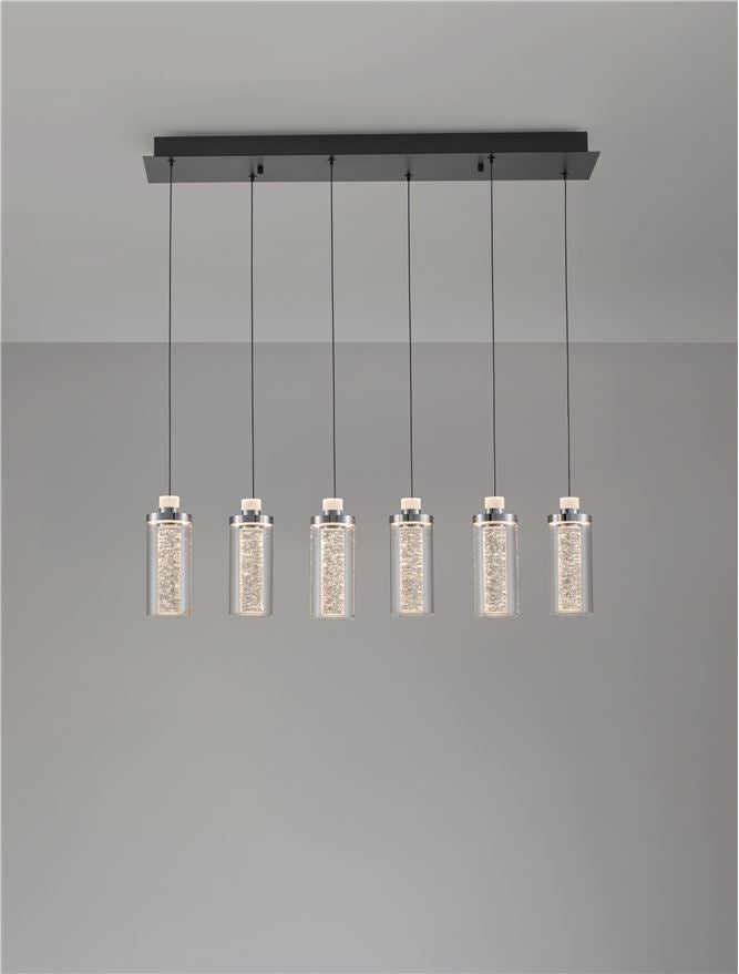 Висящо осветително тяло (пендел) LUNE LED 44W Хром стомана и алуминий прозрачно стъкло Пясъчно черен IP20 L81 H170см